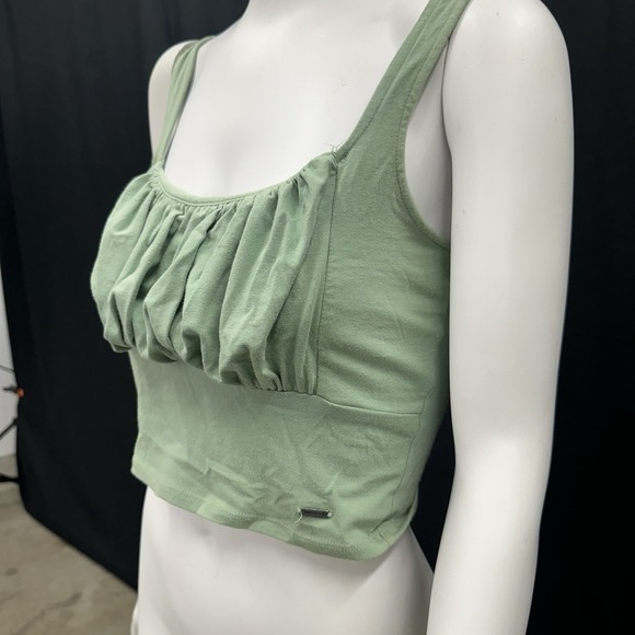 HOLLISTER Sleeveless Tank‎ Crop Top Shirt Light Green Ruffled Must Have Small - Picture 3 of 6